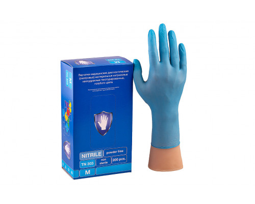 Перчатки нитриловые неопудренные голубой M (уп 100шт)  купить в Екатеринбурге в Упакофф